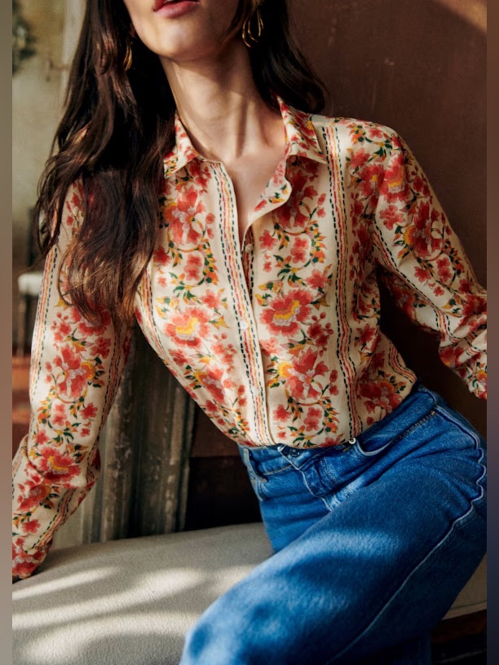 New Sezane Pierro button down shirt in fiori rossi print